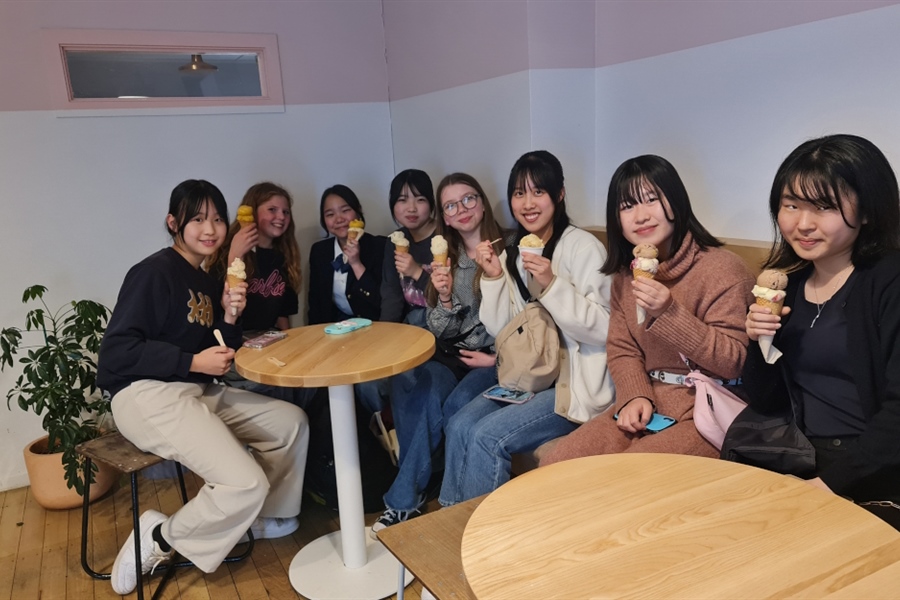 Enjoying Duck Island ice-creams for dessert after a dinner to farewell those leaving us this week.